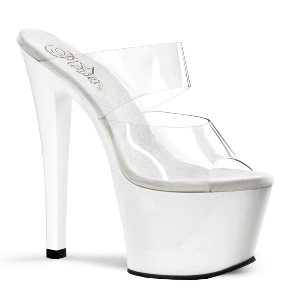 7" Pleaser White/Clear Heels